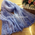 Hot whosale women funckly silk wool blend lace embroider scarf